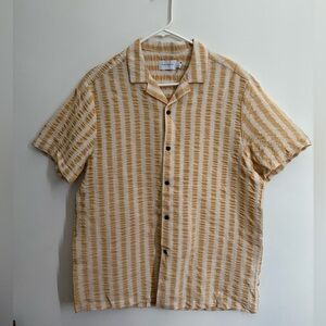 Topman Yellow and White Striped Short-Sleeve Button-Up Shirt